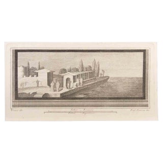 Raffaele Barone, Seascape with Monument and Figures, Etching, 18th Century For Sale