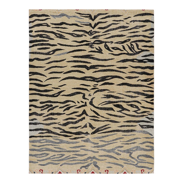 Rug & Kilim’s Distressed Tiger Skin Rug in Gold, Black and Gray Tones For Sale