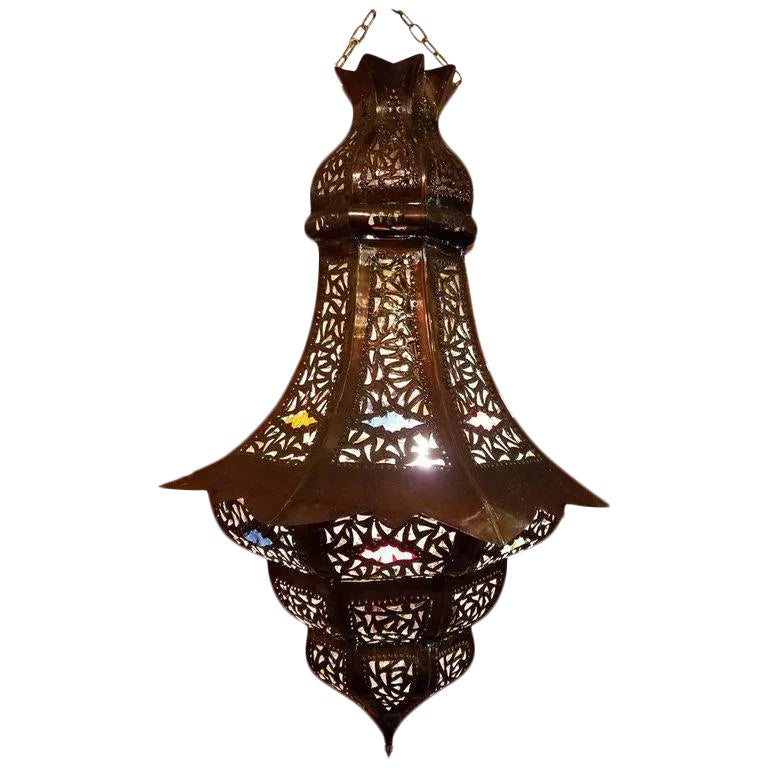 Turkish Moroccan Handmade Copper Finish MultiColor Glass Metal Lantern