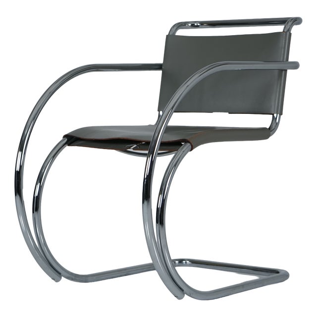 MR20 Tubular Steel Cantilever Chair in Grey Leather by Ludwig Mies van der Rohe for Knoll International, 1970s For Sale