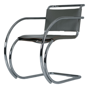 MR20 Tubular Steel Cantilever Chair in Grey Leather by Ludwig Mies van der Rohe for Knoll International, 1970s