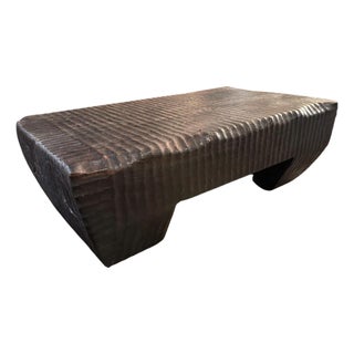 Sculptural Solid Suar Wood Coffee Table With Espresso Burnt Finish For Sale