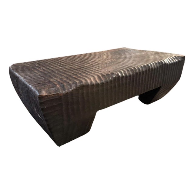 Sculptural Solid Suar Wood Coffee Table With Espresso Burnt Finish For Sale