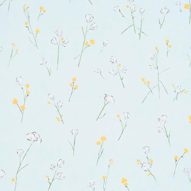 Schumacher Alex's Floral Wallpaper in Mist Blue For Sale
