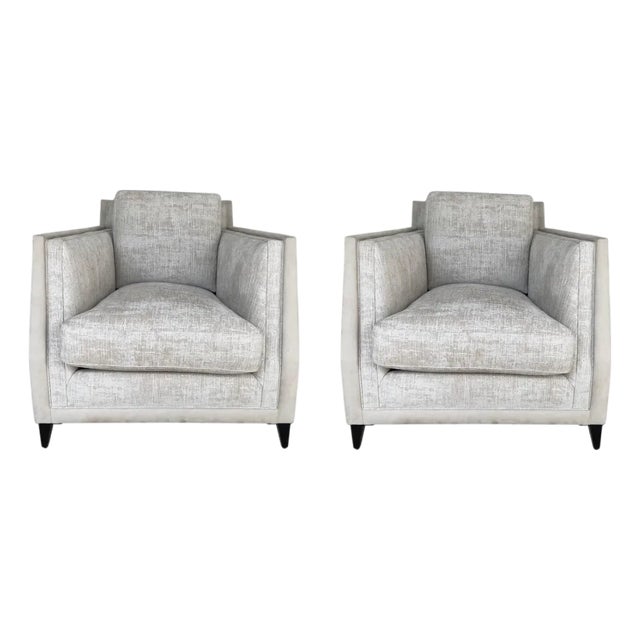 Caracole Modern Chenille Burnout Limitless Club Chairs Pair For Sale