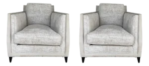 Caracole Modern Chenille Burnout Limitless Club Chairs Pair