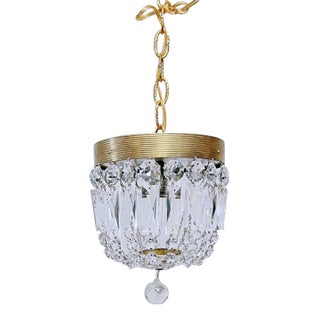 Vintage Crystal Basket Chandelier With Brass Rim For Sale