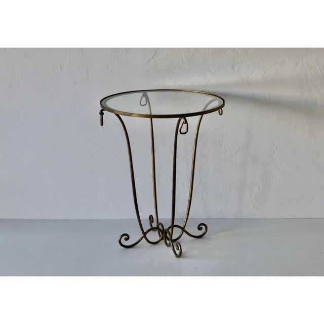 Mid-Century Modern Late 20th Century Rene Drouet Style Gilded Metal Glass Side Table Hoop Decorations Vintage Mid-Century For Sale - Image 3 of 13