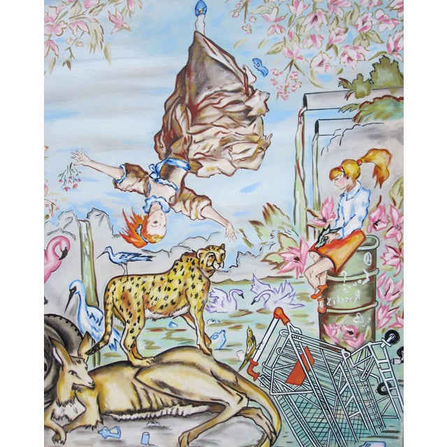 In "Bystander," a chaotic scene unfolds where various elements of nature and urban life converge, featuring a mix of...