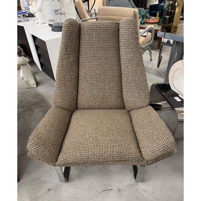 1970s Pair of Flat Bar Lounge Chairs Attributed to Milo Baughman Re-upholstered For Sale - Image 10 of 17