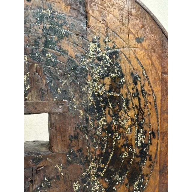 Mounted Ox Wheel Sculpture for Indoor or Garden Use For Sale - Image 6 of 6