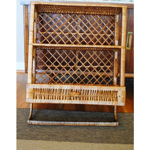 Vintage Natural Wicker Hanging Wall Shelf With Drawer Chairish