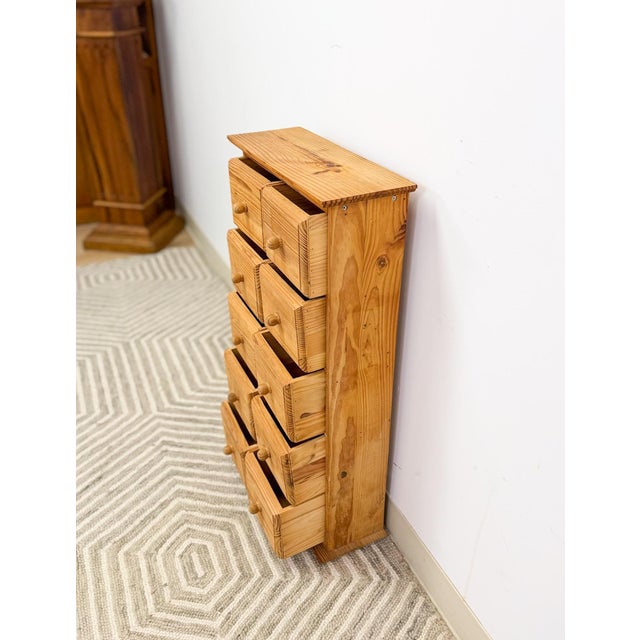 Beige Vintage Pine Apothecary Cabinet 10 Drawer Wood Knobs Small Storage Antique Style For Sale - Image 8 of 8