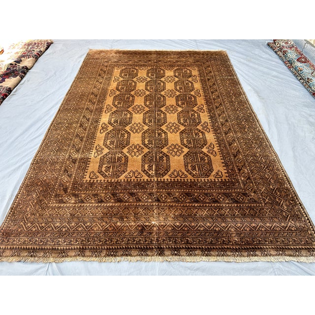 Terracotta Camel Afghan Ersari Hand-Knotted Wool Rug - 6'7" X 9'7" For Sale - Image 4 of 11