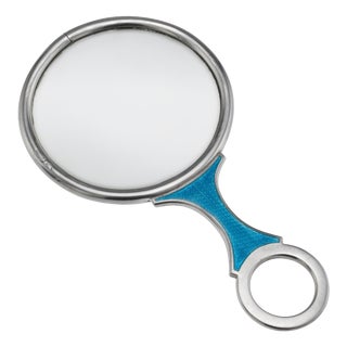 Large Antique English Silver and Guilloché Enamel Magnifying Glass, 1890s For Sale