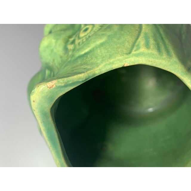 Ceramic Antique Glazed Stoneware Face Creamer: Green Ceramic Girl For Sale - Image 7 of 10