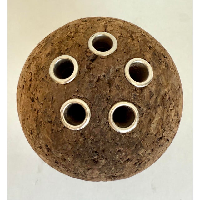 This vintage cork sphere pen and pencil holder is a sculptural desktop accessory that beautifully blends natural texture...