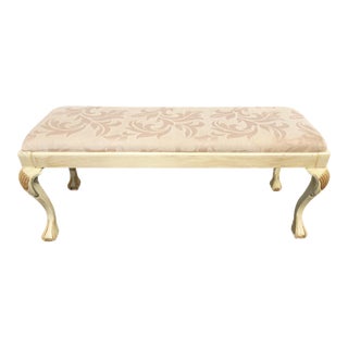 Vintage French Country Yellow Bench With Cabriole Legs For Sale