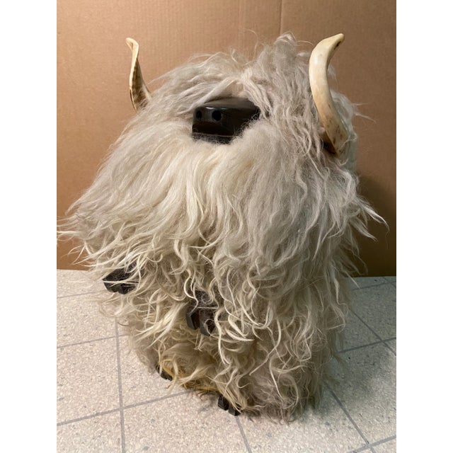 Wood 1970s Vintage Long Haired Lamb’s Wool Footstool Ottoman For Sale - Image 7 of 8