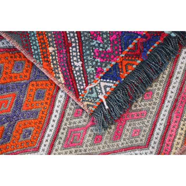 Orange 1980s Rustic Turkish Hand Knotted Ikat Colorful Kilim Rug For Sale - Image 8 of 9
