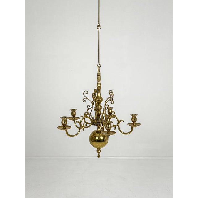 1950s 20th Century Swedish Brass Five-Arm Chandelier by Skultuna, Sweden, 1950 For Sale - Image 5 of 5