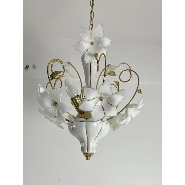 Gold Venetian 3-Light Chandelier with Murano Glass Flowers, 1970s For Sale - Image 8 of 8