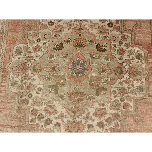 Vintage Turkish Oushak Rug With Faint Salmon Field and Floral Motifs 7'4 X 12'5 For Sale In Atlanta - Image 6 of 10