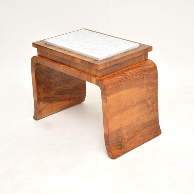 Art Deco Burr Walnut Side Table with Marble Top, 1930 For Sale - Image 4 of 10