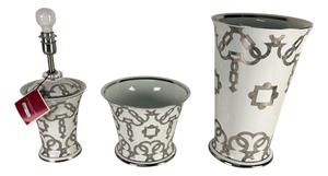 White Porcelain Objects with Platinum Finishes from Le Porcellane, 1990s, Set of 3