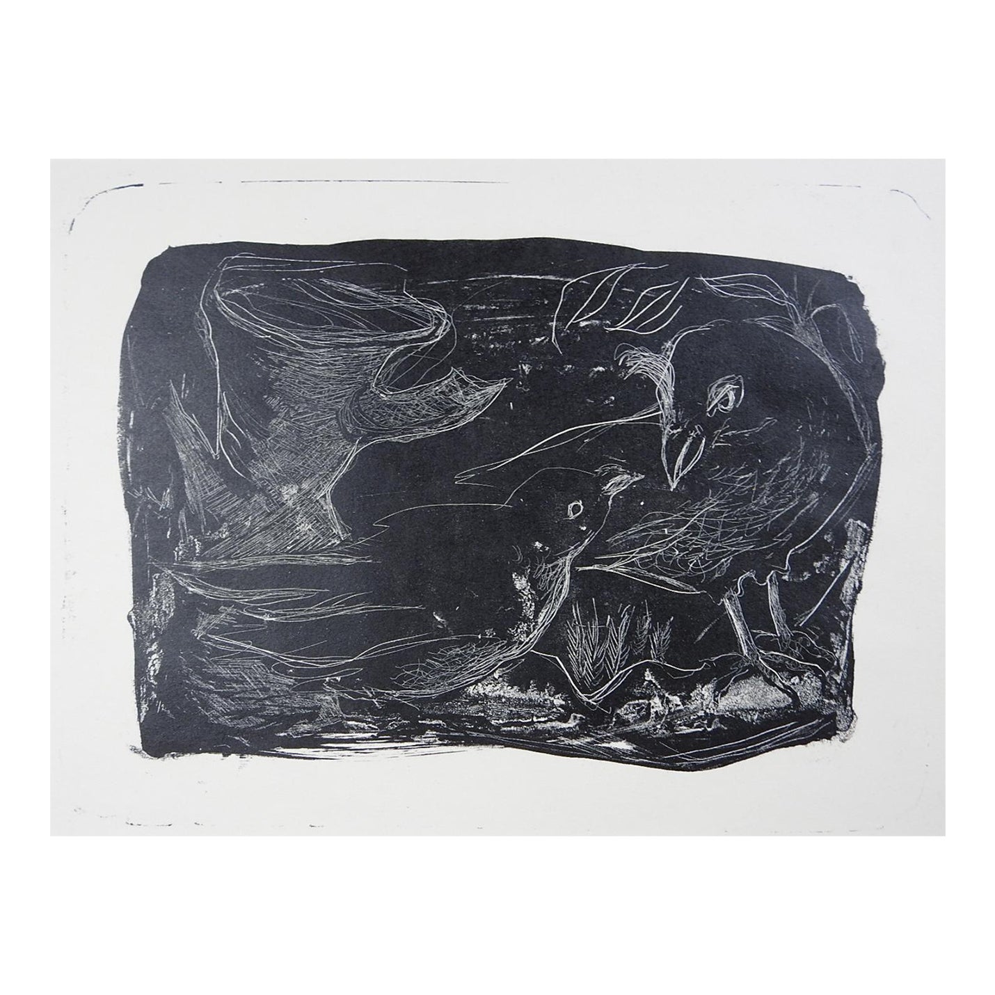 Contemporary Modernist Crow Raven Lithograph | Chairish