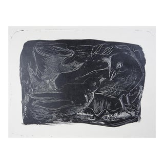 Contemporary Modernist Crow Raven Lithograph For Sale