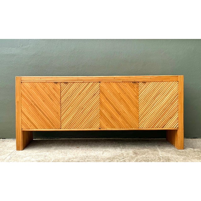 Khaki Vintage 1970s Chevron Rattan Credenza For Sale - Image 8 of 18