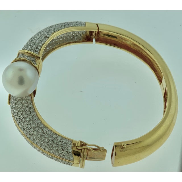 South Sea Pearl and 8 Carat Diamond Bangle in 18 Karat Yellow Gold Estate For Sale In New York - Image 6 of 18