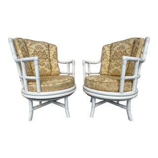 1970s Vintage Mid Century Henry Olko for Willow & Reed Rattan Swivel Bucket Chairs - a Pair For Sale