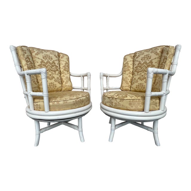 1970s Vintage Mid Century Henry Olko for Willow & Reed Rattan Swivel Bucket Chairs - a Pair For Sale