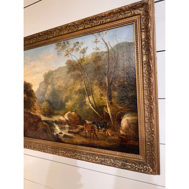 Circle of Thomas Creswick - Framed 19th Century Oil - "Cattle Watering by a Stream" From the circle of Thomas Creswick...