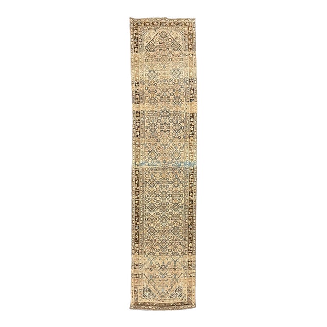 Antique Malayer-Style Runner 3x13 | Warm Beige, Soft Gray & Brown For Sale