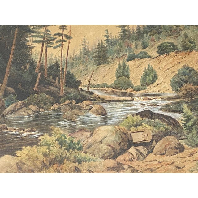 Impressionist A. H. Slade-River Landscape Watercolor Painting For Sale - Image 3 of 12