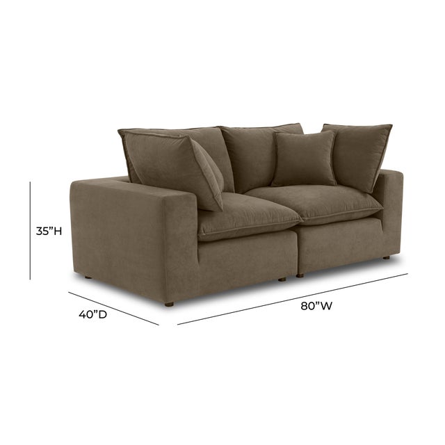 Cali Chocolate Brown Performance Velvet Modular Loveseat For Sale In Los Angeles - Image 6 of 7