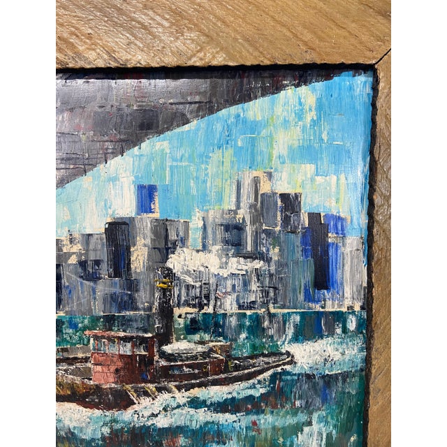 Mid-Century Modern Original Impressionist Boat and Bridge Painting For Sale - Image 3 of 10