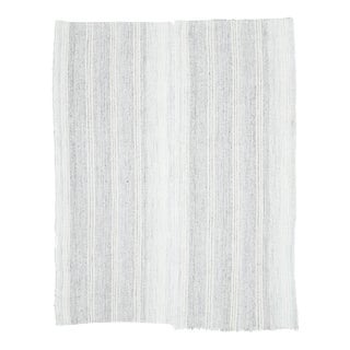 Vintage Turkish Oushak Handmade Wool Cotton White Kilim Area Rug For Sale