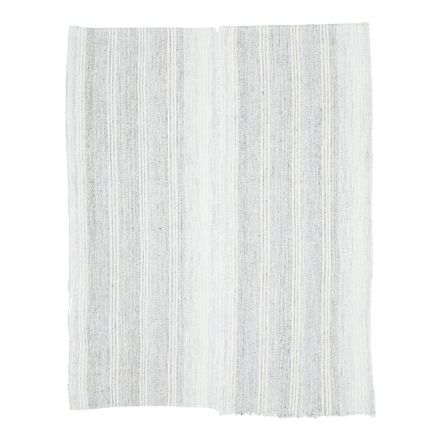 Vintage Turkish Oushak Handmade Wool Cotton White Kilim Area Rug For Sale