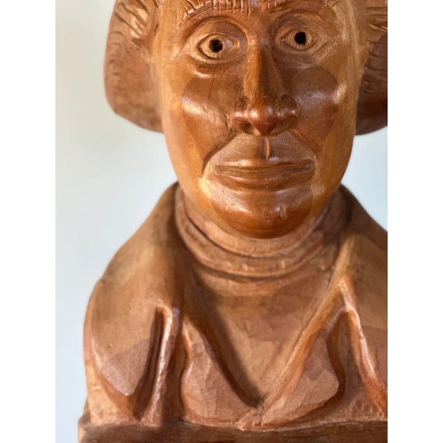 Wood Life-Size Vintage Folk-Art Carved Wood Figurative Bust of Thomas Jefferson at Universe of Virginia Rotunda Sculpture For Sale - Image 7 of 13