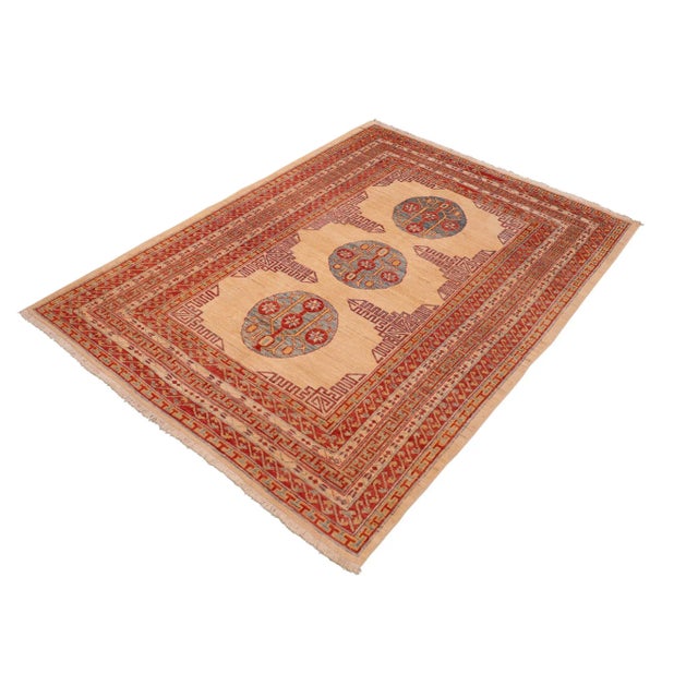 Rustic Oriental Ziegler Beige Rust Hand-Knotted Wool Rug - 6'2'' X 7'10'' For Sale - Image 3 of 8