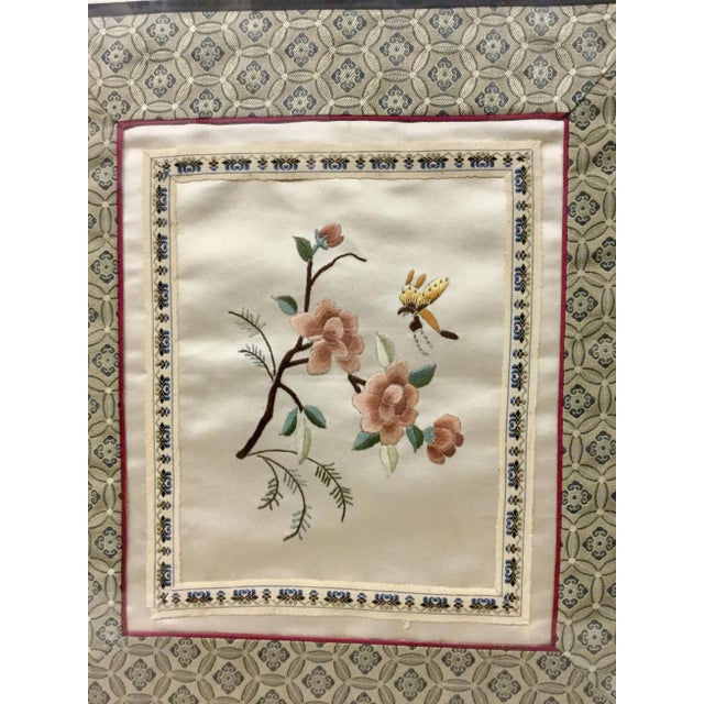 1960s Vintage Framed & Matted Chinese Silk Embroidered Panels- a Pair For Sale - Image 9 of 13