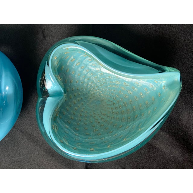Curated Collection of Murano Art Glass Bowls by Alfredo Barbini in Shades of Blue Set of 4 For Sale In Chicago - Image 6 of 12