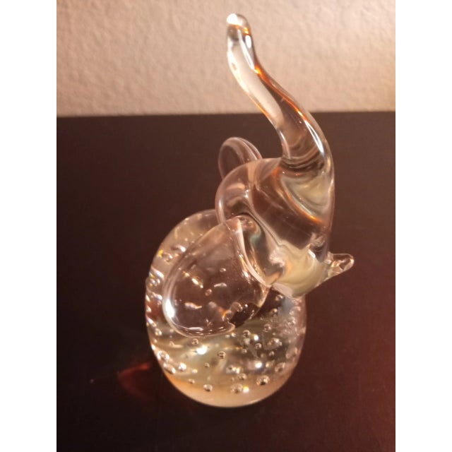 Vintage Clear Art Glass Bullicante Trunk Up Elephant Paper Weight For Sale - Image 4 of 6