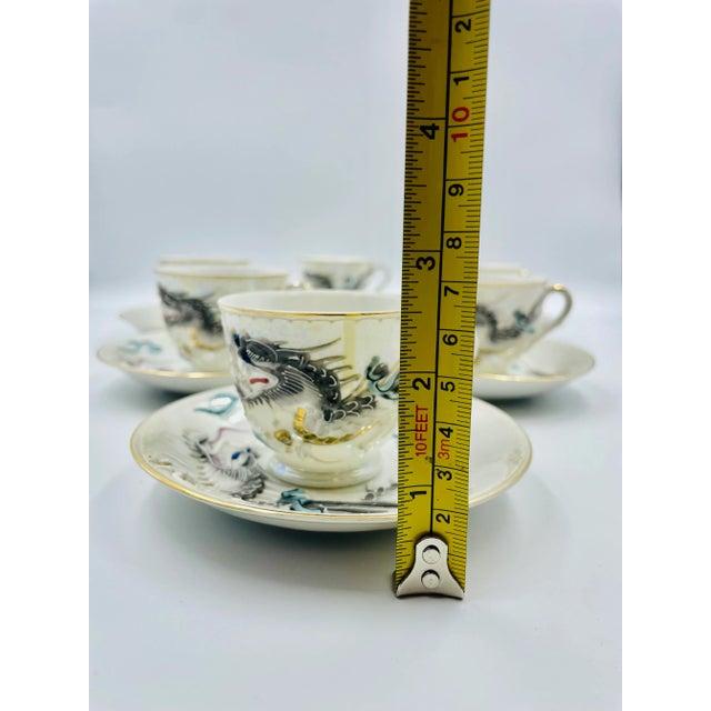 Vintage White Dragon Ware Lusterware Moriage Geisha Lithophane Tea Set- 15 Pieces For Sale - Image 12 of 13