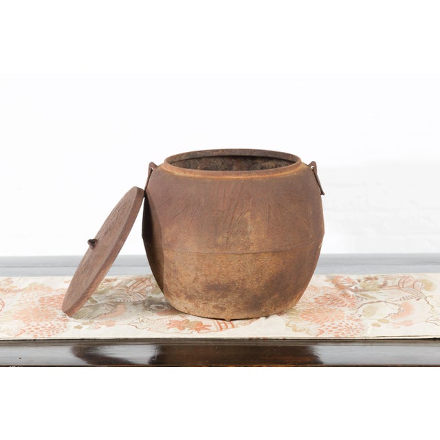 Japanese Meiji Period 1900s Distressed Iron Cooking Pot with Foliage Motifs For Sale - Image 9 of 12