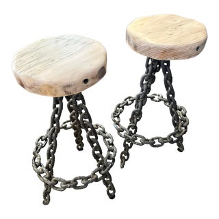 Mid 20th Century Shipyard Bar Stools in Style of Brutalist- a Pair For Sale